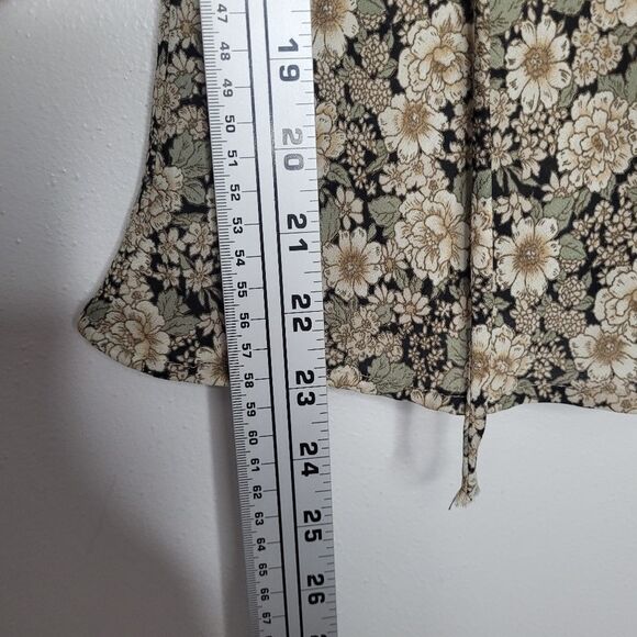 Vintage 90s tan retro flower print 3/4 sleeve Stevie Nicks top size small - Picture 6 of 6